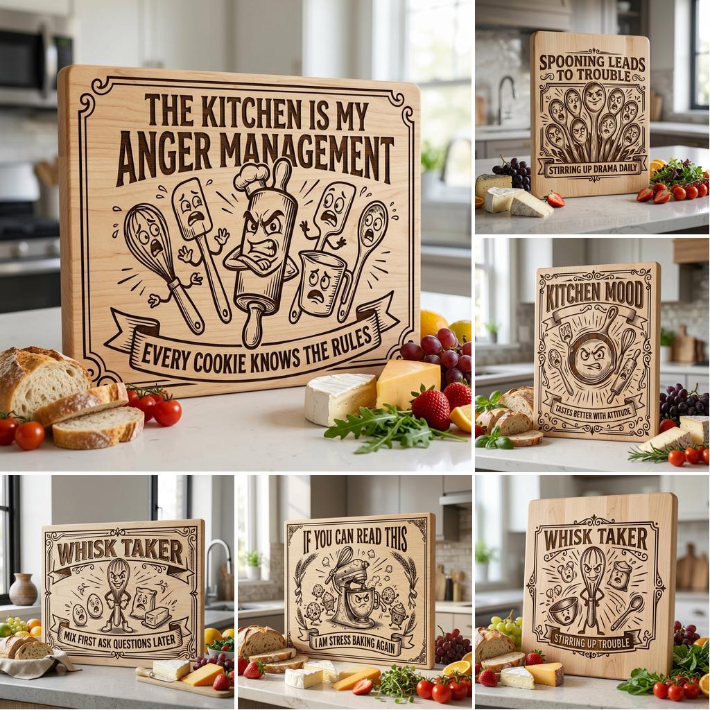 Funny kitchen board engraving designs, sarcastic farmhouse Glowforge files