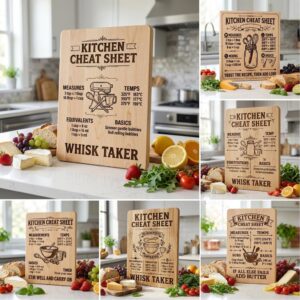 Funny Kitchen Board Engraving, Rustic Charcuterie and Cheat Sheet Designs