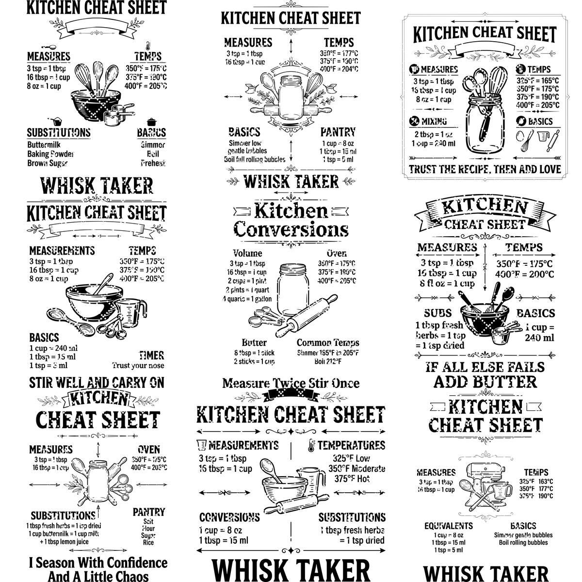 Funny Kitchen Board Engraving, Rustic Charcuterie and Cheat Sheet Designs