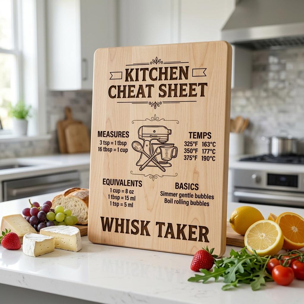 Funny Kitchen Board Engraving, Rustic Charcuterie and Cheat Sheet Designs