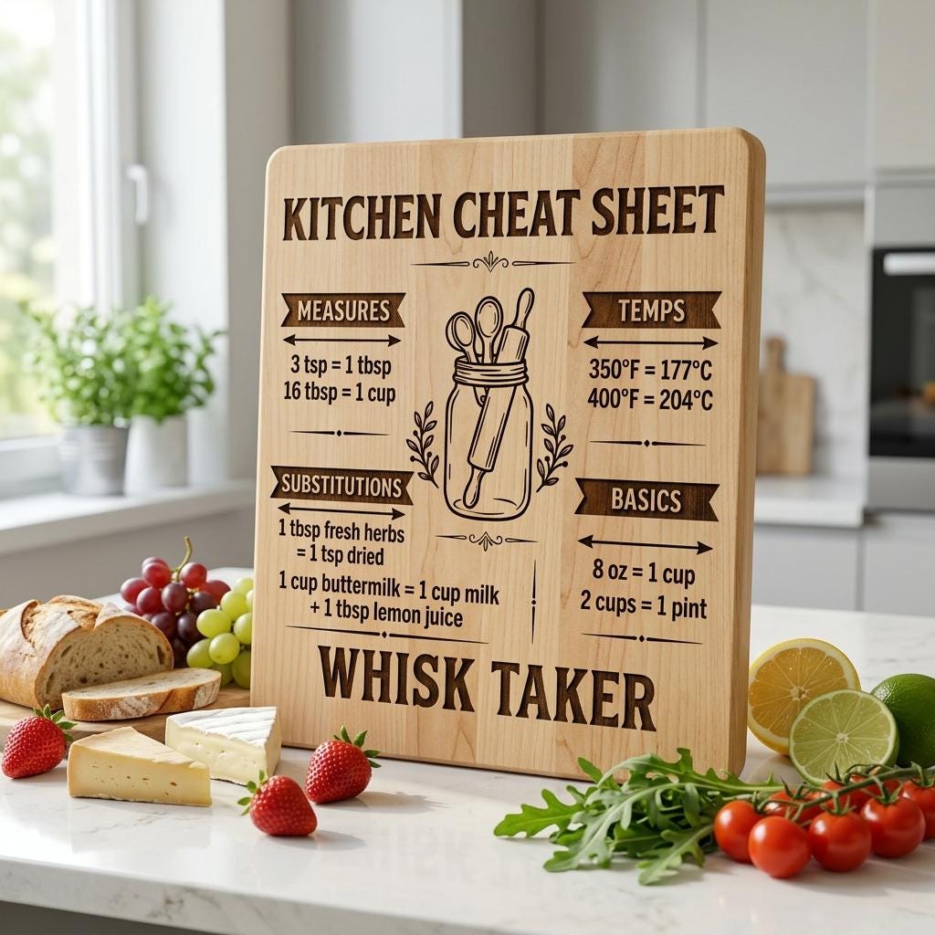 Funny Kitchen Board Engraving, Rustic Charcuterie and Cheat Sheet Designs