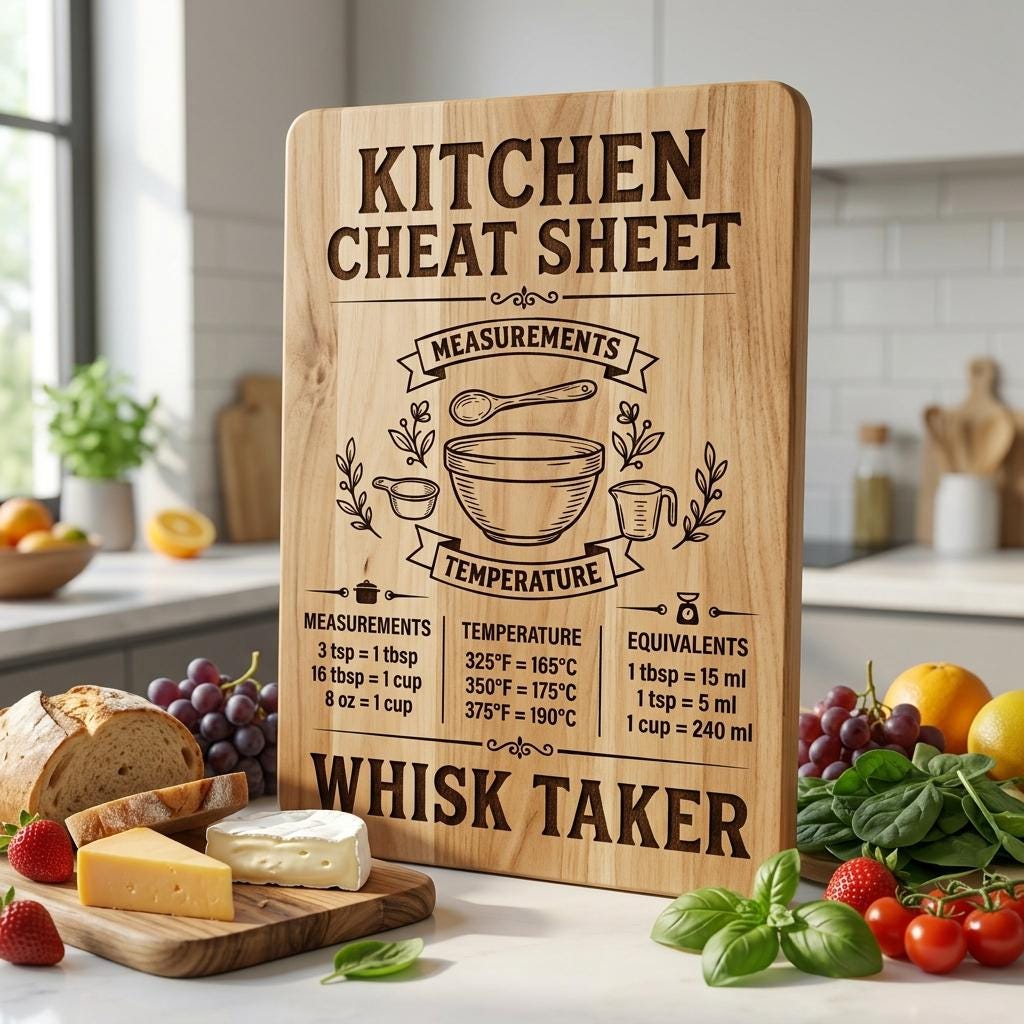 Funny Kitchen Board Engraving, Rustic Charcuterie and Cheat Sheet Designs