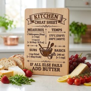 Funny Kitchen Board Engraving, Rustic Charcuterie and Cheat Sheet Designs