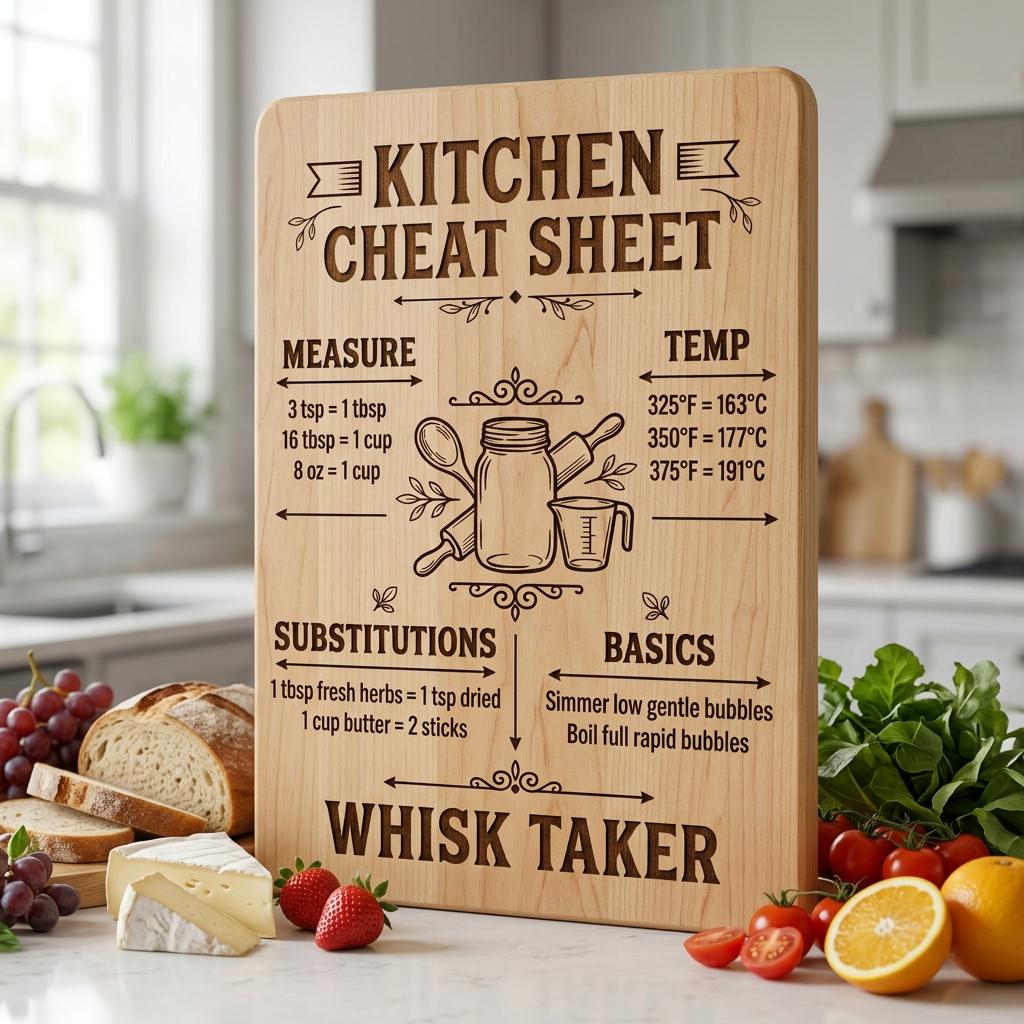 Funny Kitchen Board Engraving, Rustic Charcuterie and Cheat Sheet Designs