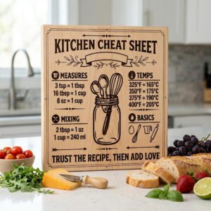 Funny Kitchen Board Engraving, Rustic Charcuterie and Cheat Sheet Designs