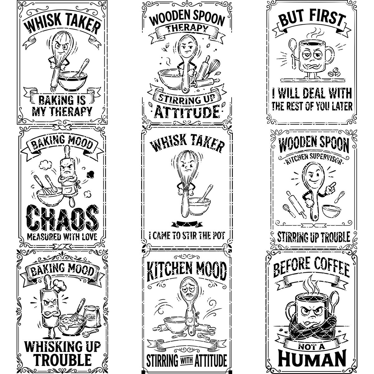 Funny Kitchen Humor Board Designs, Sassy Vintage Engraving for Charcuterie
