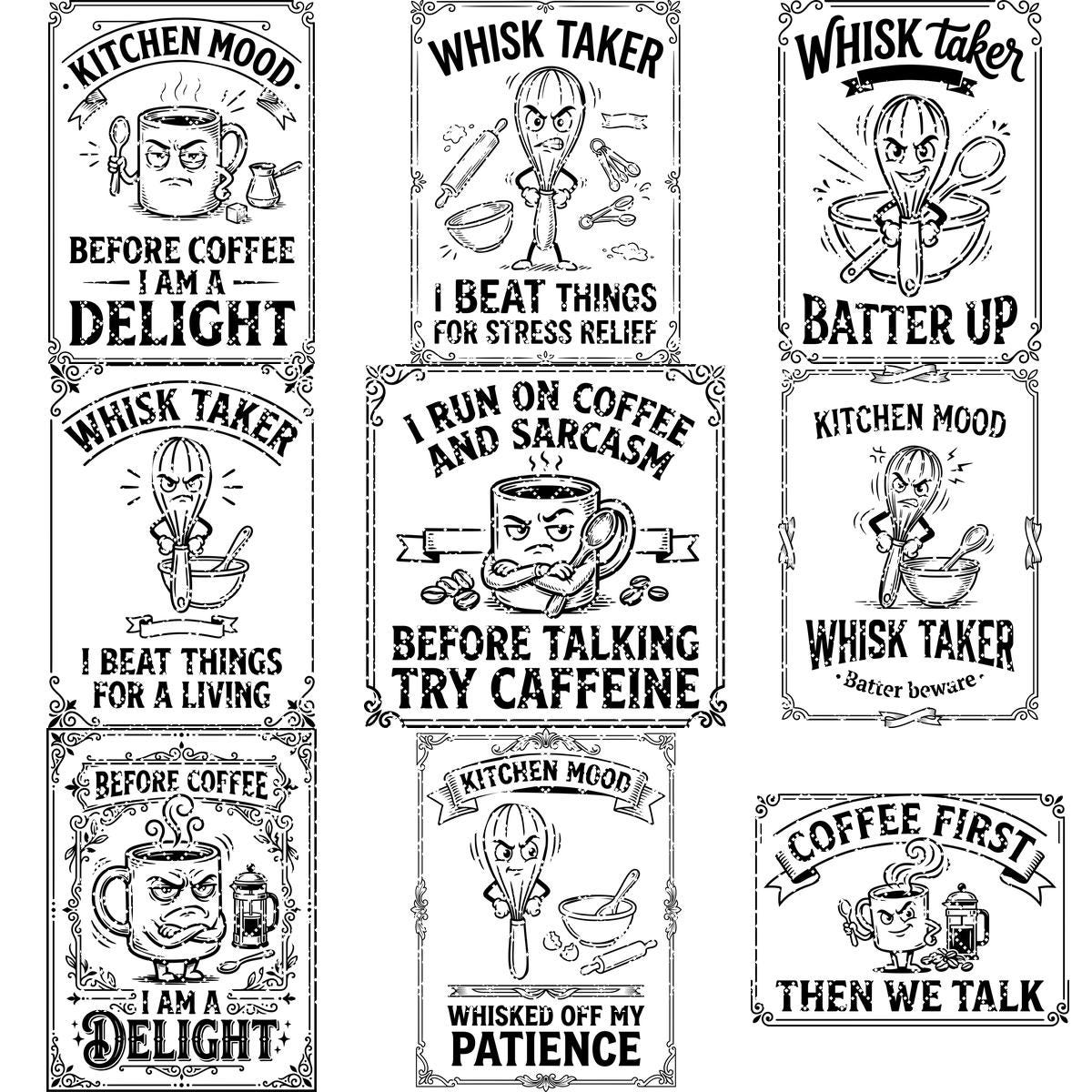 Funny Kitchen Humor Board Designs, Sassy Vintage Engraving for Charcuterie