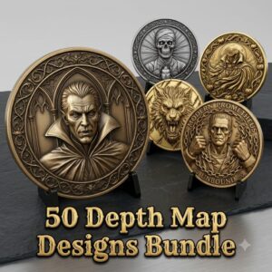 Gothic Monster Coin Engraving, Numismatic Depth Map Laser Relief File