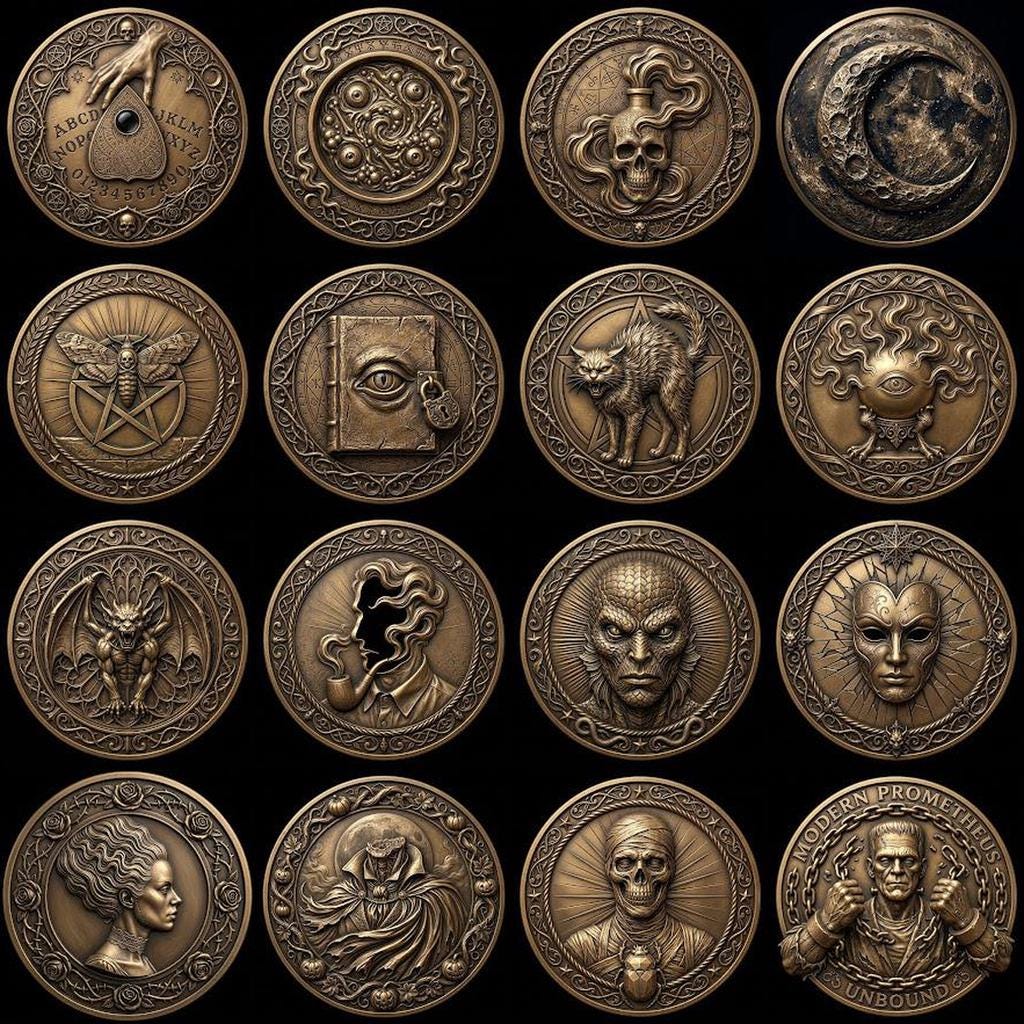 Gothic Monster Coin Engraving, Numismatic Depth Map Laser Relief File