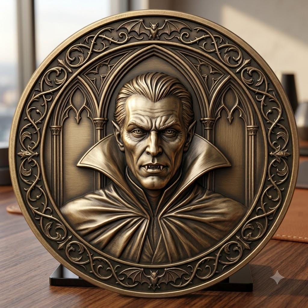 Gothic Monster Coin Engraving, Numismatic Depth Map Laser Relief File