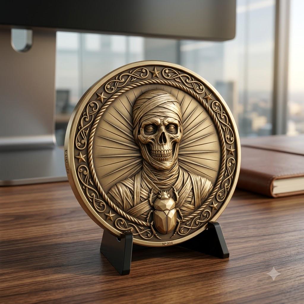 Gothic Monster Coin Engraving, Numismatic Depth Map Laser Relief File