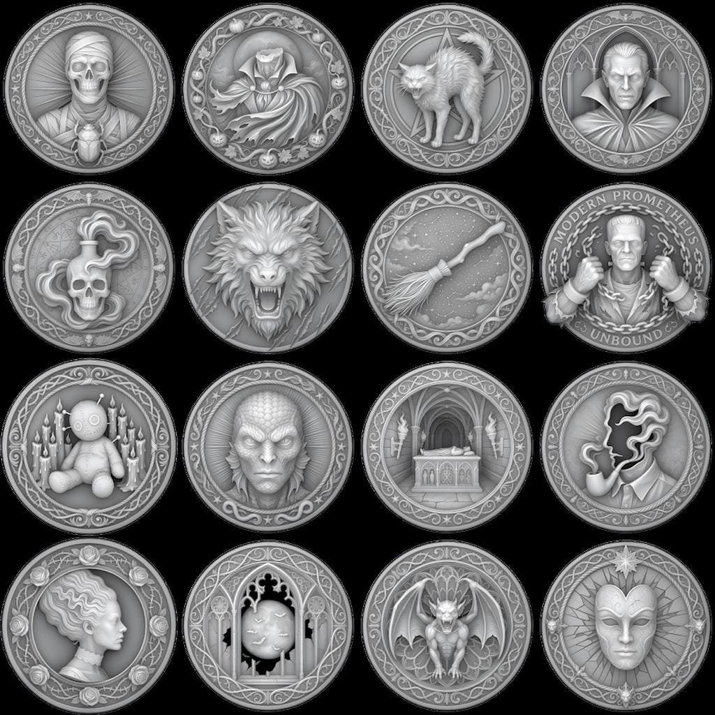 Gothic Monster Coin Engraving, Numismatic Depth Map Laser Relief File