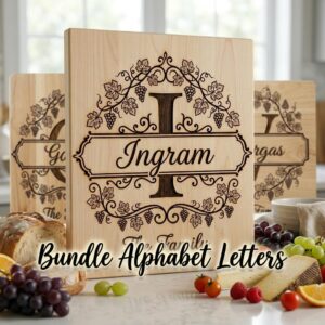 Grapevine Monogram Alphabet for Laser Engraving, Custom Family Board Gift