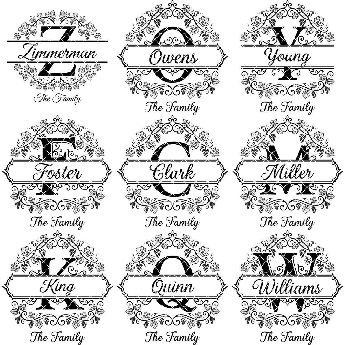 Grapevine Monogram Alphabet for Laser Engraving, Custom Family Board Gift