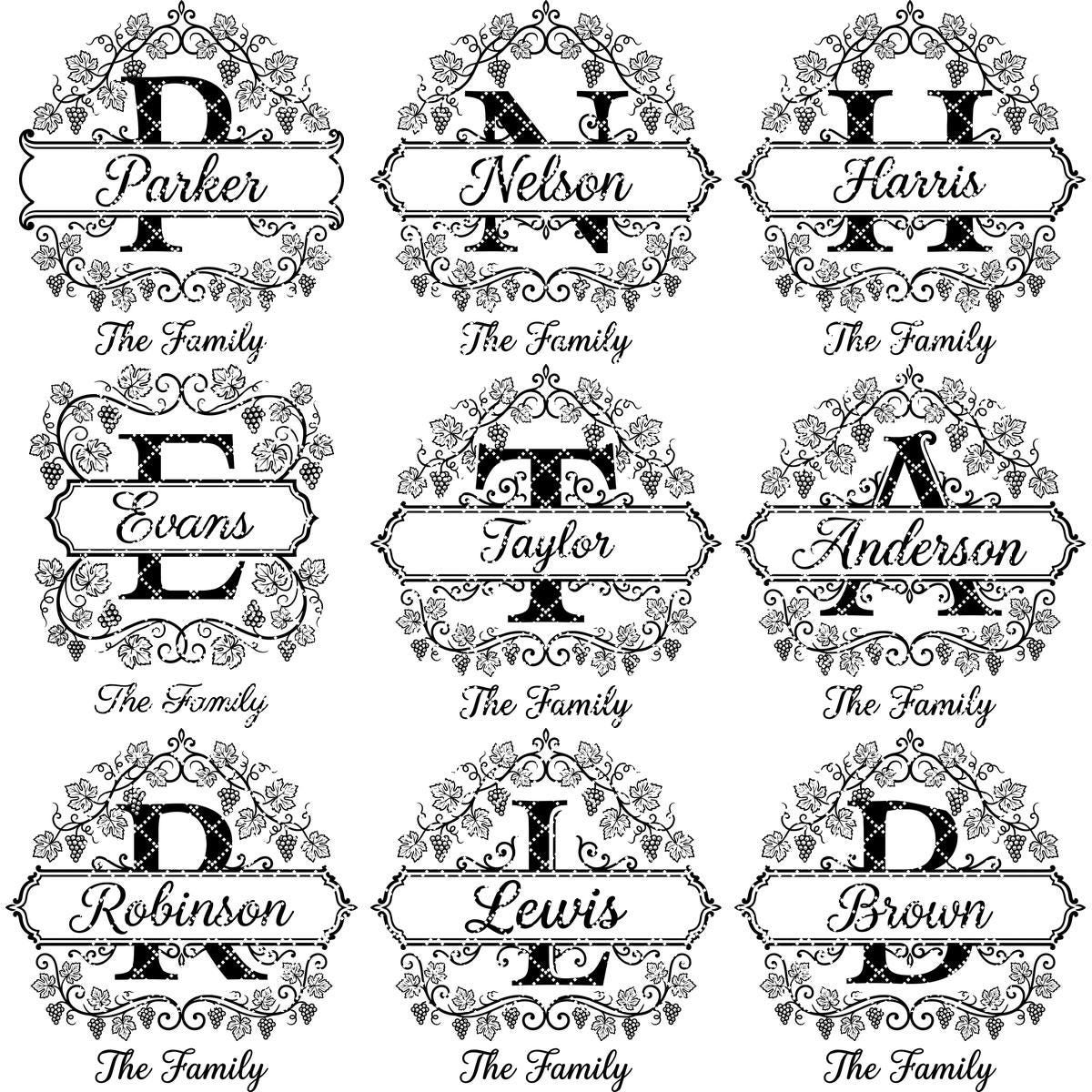 Grapevine Monogram Alphabet for Laser Engraving, Custom Family Board Gift