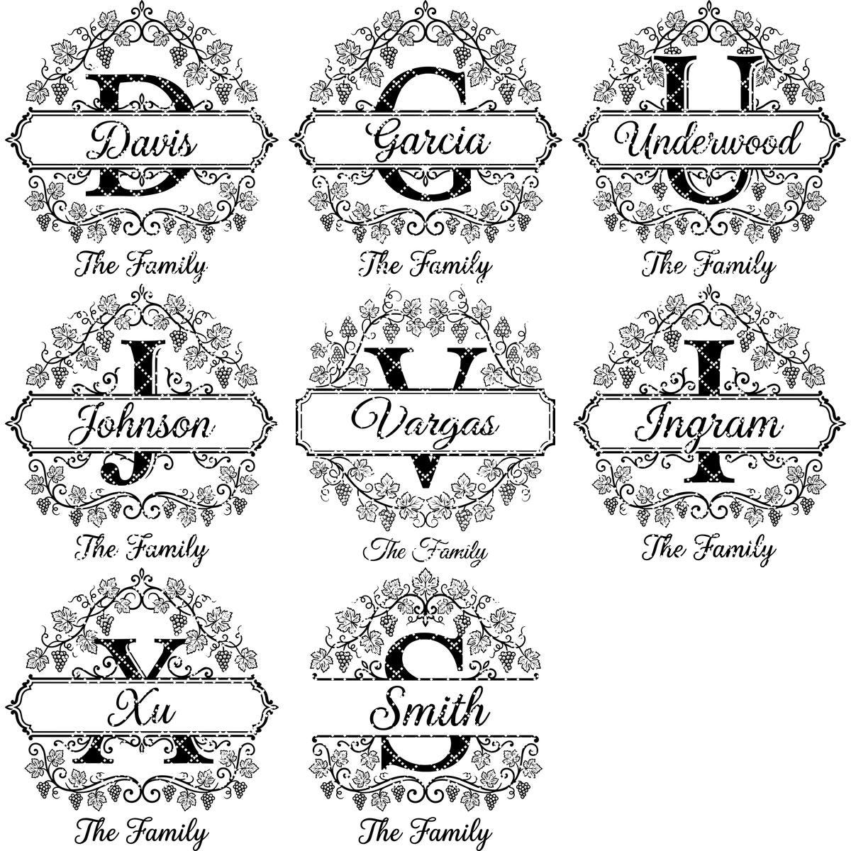Grapevine Monogram Alphabet for Laser Engraving, Custom Family Board Gift