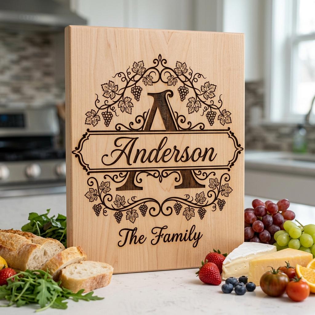 Grapevine Monogram Alphabet for Laser Engraving, Custom Family Board Gift