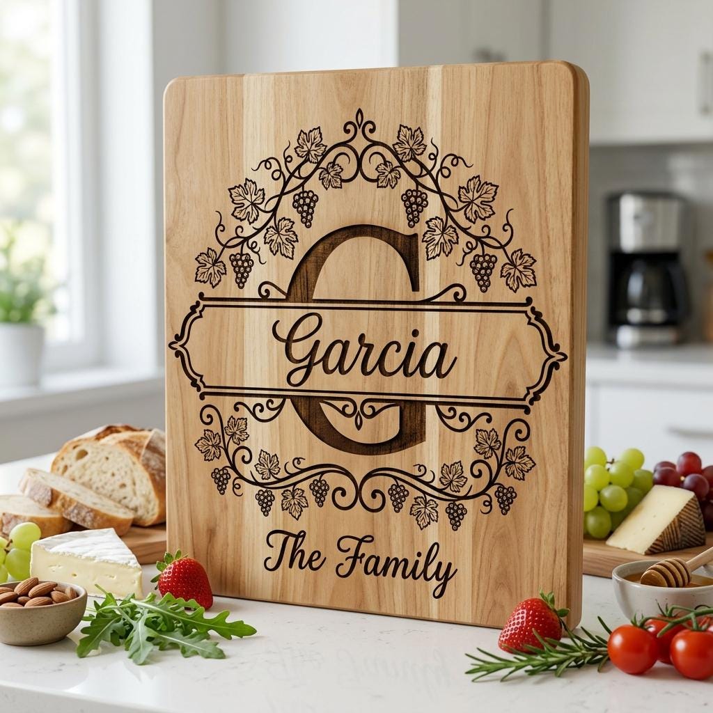 Grapevine Monogram Alphabet for Laser Engraving, Custom Family Board Gift