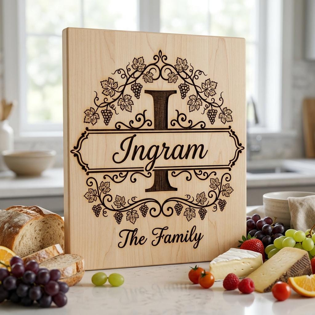 Grapevine Monogram Alphabet for Laser Engraving, Custom Family Board Gift