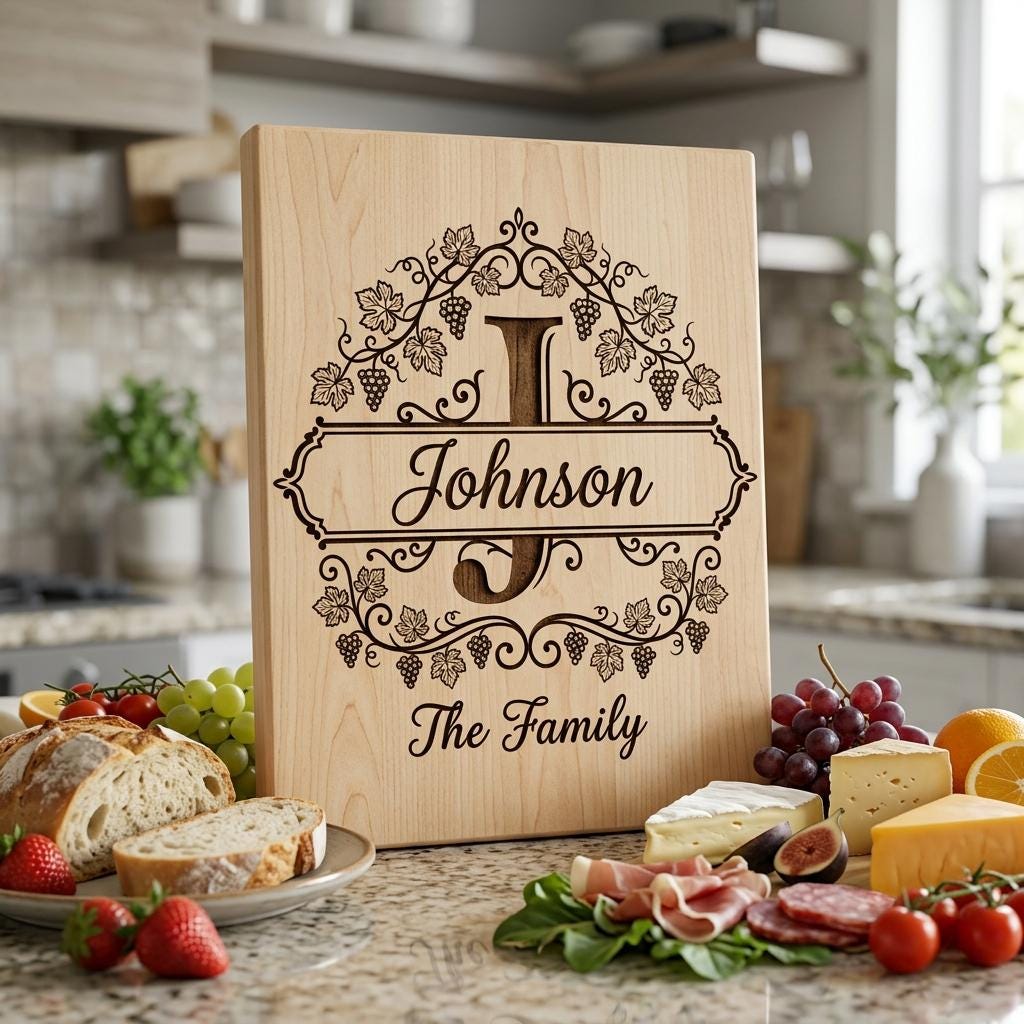 Grapevine Monogram Alphabet for Laser Engraving, Custom Family Board Gift