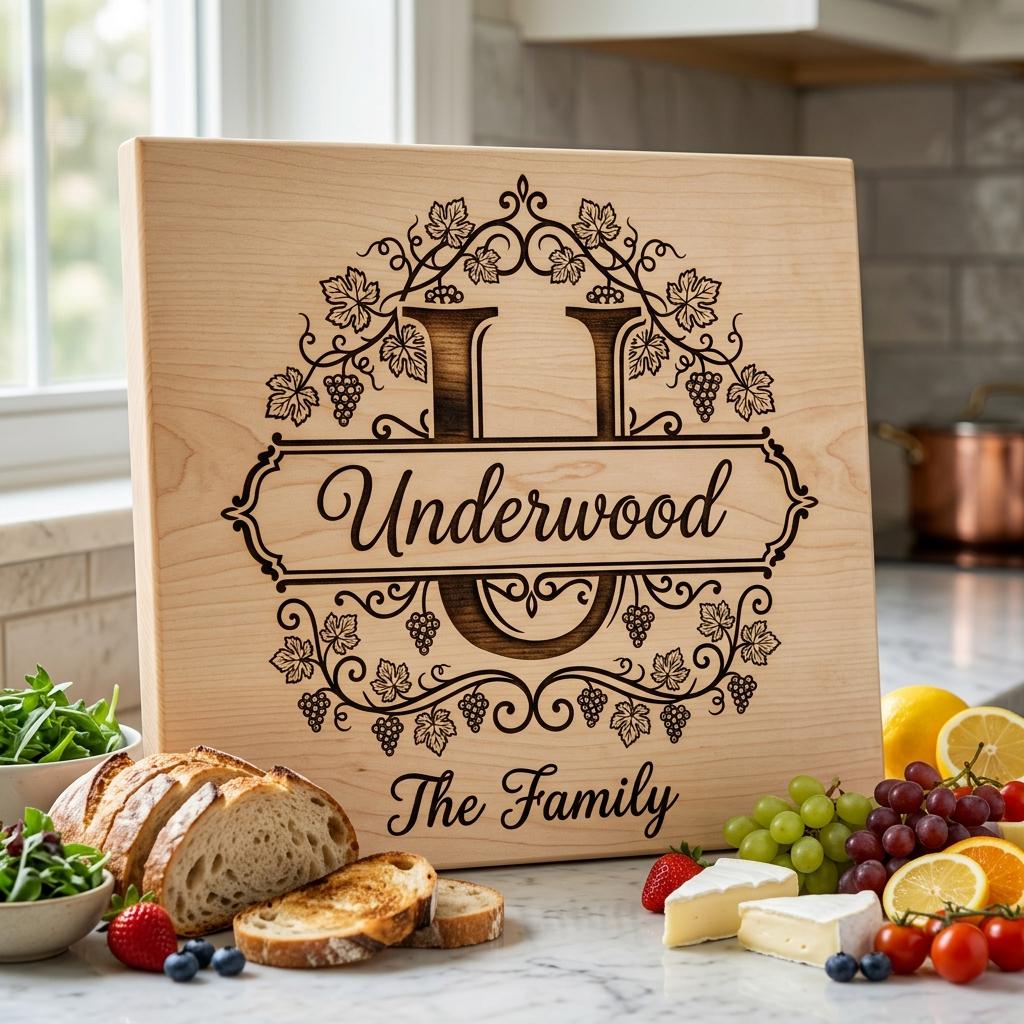 Grapevine Monogram Alphabet for Laser Engraving, Custom Family Board Gift