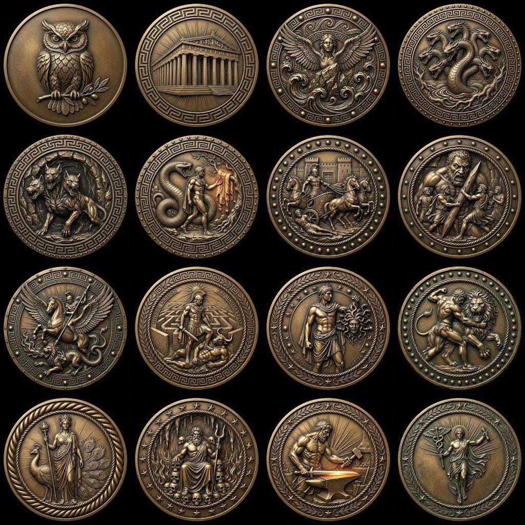 Greek Coin Medallion Depth Map Bundle, Warrior and Ship Relief Laser File