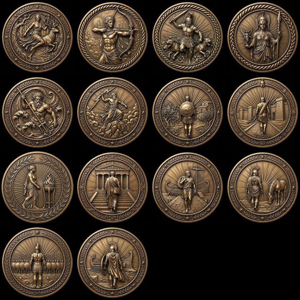 Greek Coin Medallion Depth Map Bundle, Warrior and Ship Relief Laser File