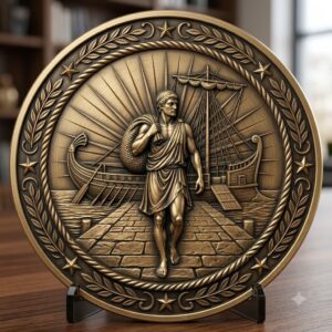 Greek Coin Medallion Depth Map Bundle, Warrior and Ship Relief Laser File