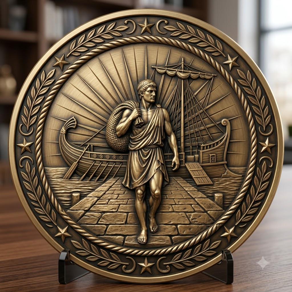 Greek Coin Medallion Depth Map Bundle, Warrior and Ship Relief Laser File