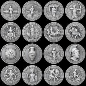 Greek Coin Medallion Depth Map Bundle, Warrior and Ship Relief Laser File