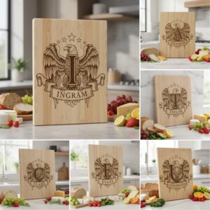 Heraldic Monogram Laser Engraving Design, Custom Surname Chopping Board Gift