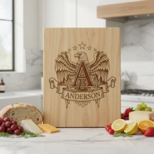 Heraldic Monogram Laser Engraving Design, Custom Surname Chopping Board Gift