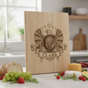 Heraldic Monogram Laser Engraving Design, Custom Surname Chopping Board Gift