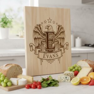 Heraldic Monogram Laser Engraving Design, Custom Surname Chopping Board Gift