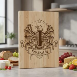 Heraldic Monogram Laser Engraving Design, Custom Surname Chopping Board Gift
