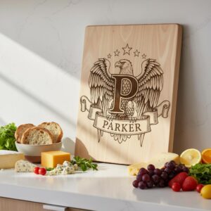 Heraldic Monogram Laser Engraving Design, Custom Surname Chopping Board Gift