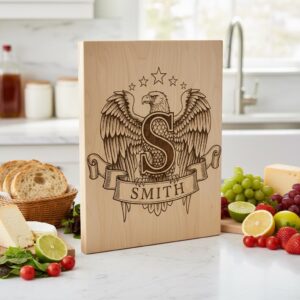 Heraldic Monogram Laser Engraving Design, Custom Surname Chopping Board Gift
