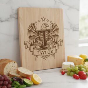 Heraldic Monogram Laser Engraving Design, Custom Surname Chopping Board Gift