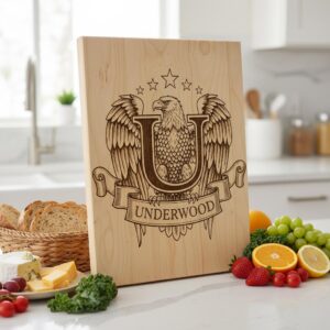 Heraldic Monogram Laser Engraving Design, Custom Surname Chopping Board Gift