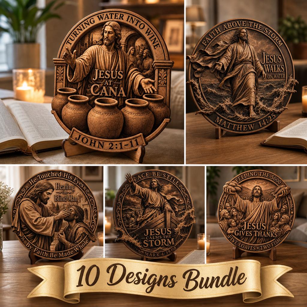 Jesus 3D Illusion Laser Engraving File, Christian PNG Wood Design Bundle