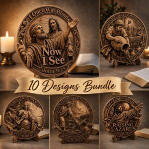 Jesus 3D Illusion Laser File, Miracles of Christ Wood Plaque Wall Art