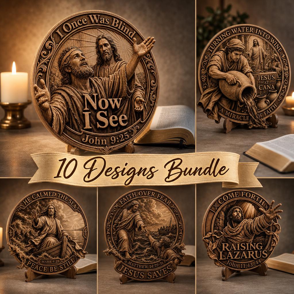 Jesus 3D Illusion Laser File, Miracles of Christ Wood Plaque Wall Art