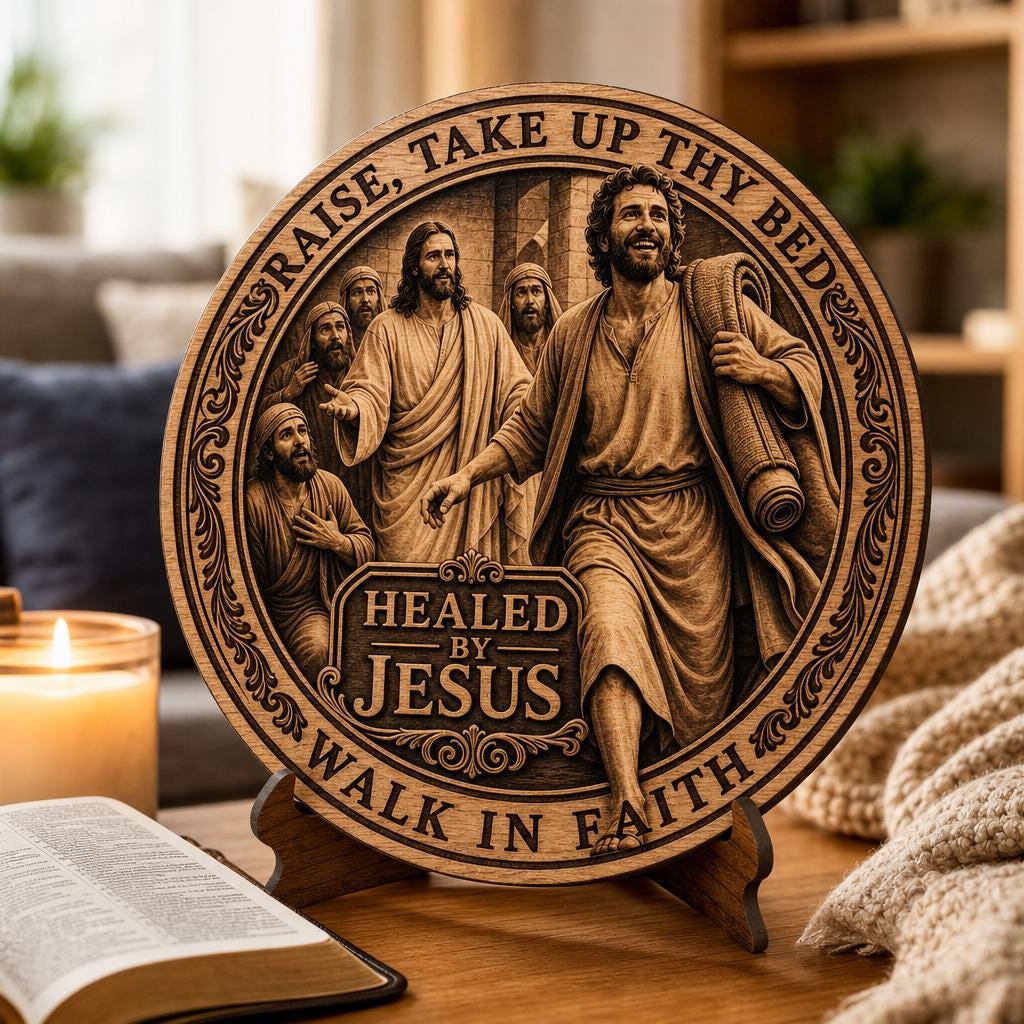 Jesus 3D Illusion Laser File, Miracles of Christ Wood Plaque Wall Art