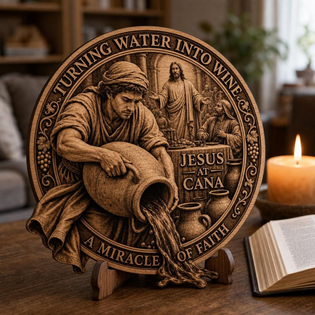 Jesus 3D Illusion Laser File, Miracles of Christ Wood Plaque Wall Art