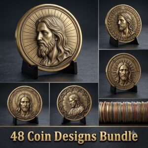 Jesus Coin Engraving Depth Map, Christian Bronze Relief Laser Art Bundle