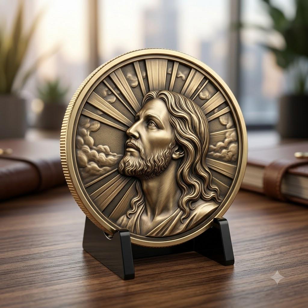Jesus Coin Engraving Depth Map, Christian Bronze Relief Laser Art Bundle