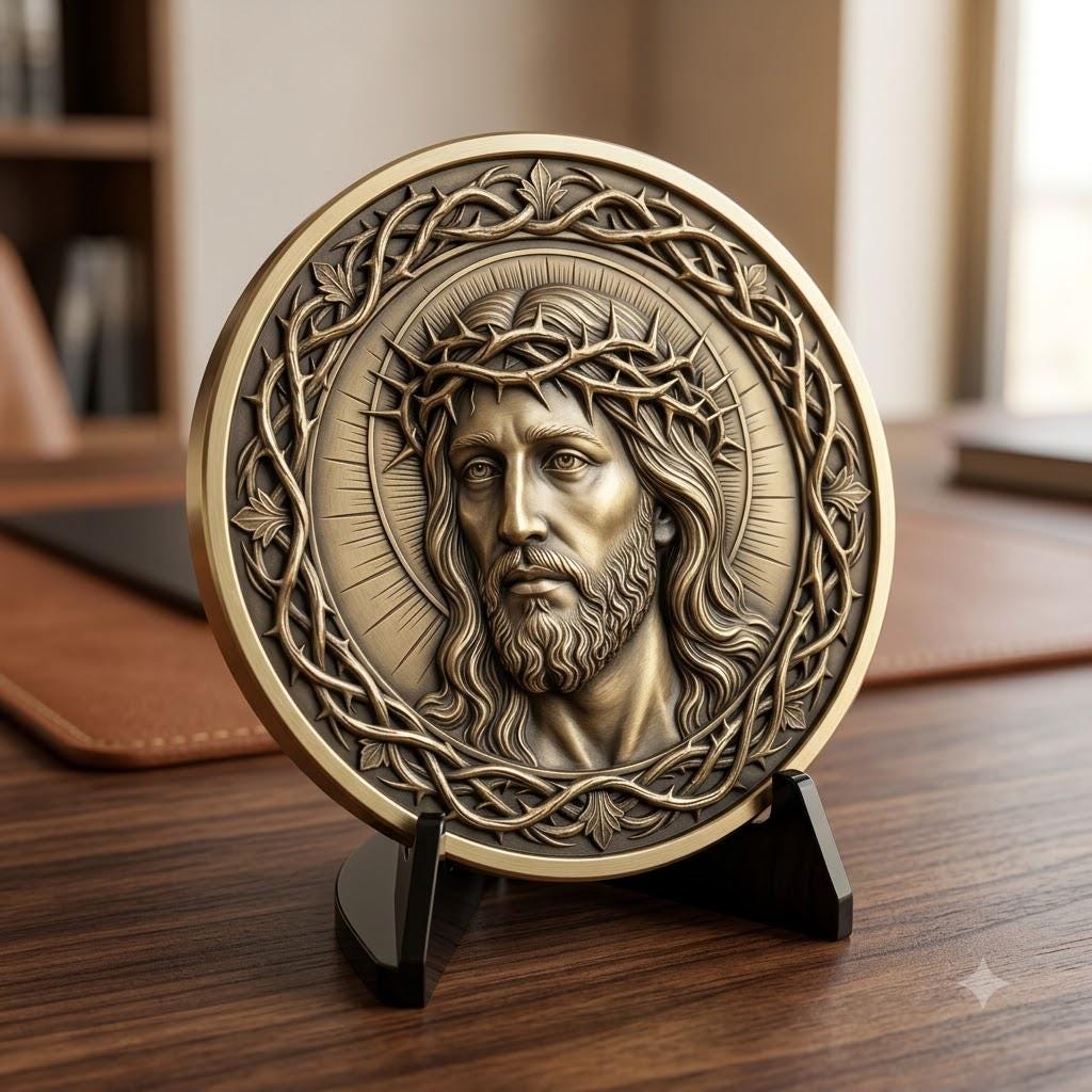 Jesus Coin Engraving Depth Map, Christian Bronze Relief Laser Art Bundle