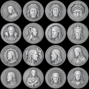 Jesus Coin Engraving Depth Map, Christian Bronze Relief Laser Art Bundle