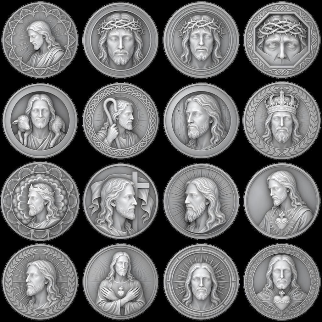 Jesus Coin Engraving Depth Map, Christian Bronze Relief Laser Art Bundle