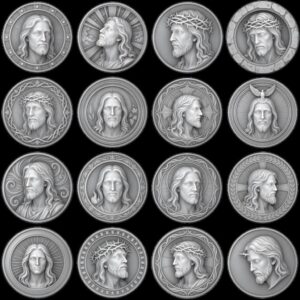 Jesus Coin Engraving Depth Map, Christian Bronze Relief Laser Art Bundle